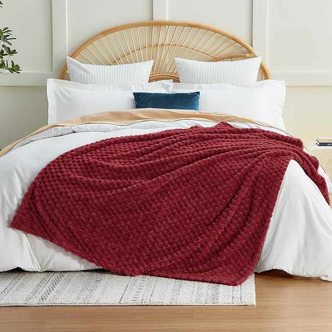 EXQ Home Fleece Blanket Twin Size for Couch or Bed - 3D Imitation Turtle Shell Jacquard Decorative Blankets - Cozy Soft Lightweight Fuzzy Flannel Blanket Suitable for All Seasons(60"×80",Red)