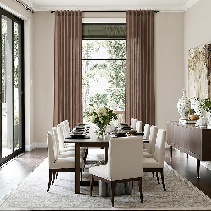 Caramel Brown Linen Curtains for Living Room 95 Inches Long Back Tab and Rod Pocket Light Filtering Semi Sheer Vintage Rustic Curtain Luxury Boho Decor Drapes for Bedroom Office 52x95, 2 Panels