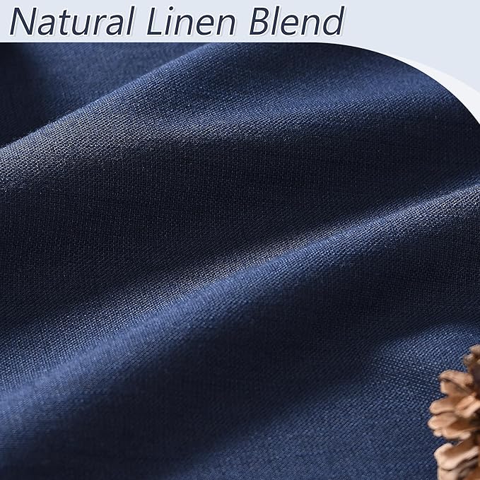 Guken Navy Blue 100% Blackout Linen Curtains 63 Inch Length 2 Panels Set for Living Room Bedroom Back Tab Thermal Insulated Black Out Drapes Room Darkening Farmhouse Window Curtains 63 Inches Long