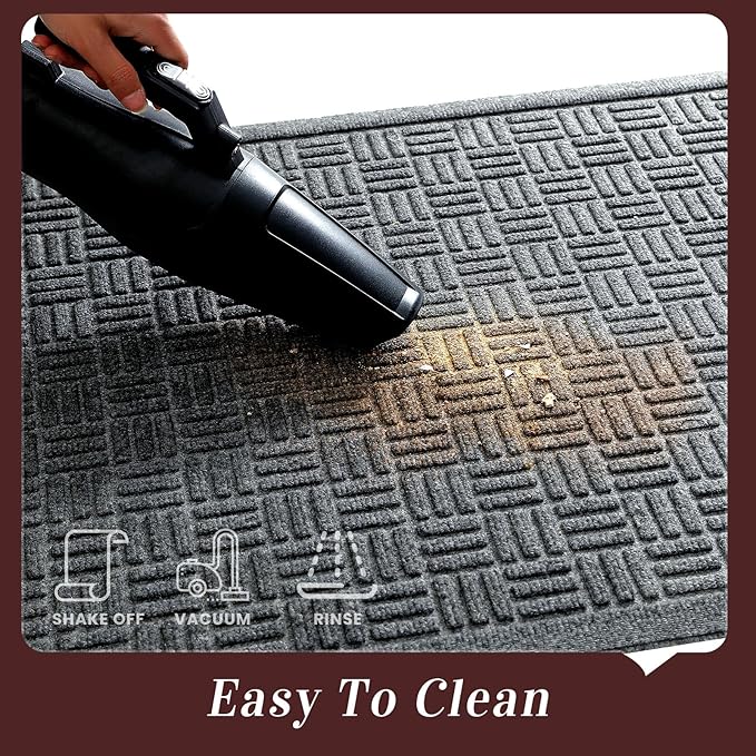 Mibao Front Door Mat Indoor Outdoor Entrance, Dirt Trapping Waterproof All-Season, All-Weather Doormat, Non-Slip Durable Natural Rubber Low Profile Easy Clean Patio Entrance Mat, 36" x 24", Grey