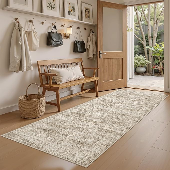 Runner Rug 2'x6' Washable Non-Slip Runner Rugs for Kitchen Bathroom Laundry Room Brown Vintage Floor Carpet Runners for Hallway Entryway
