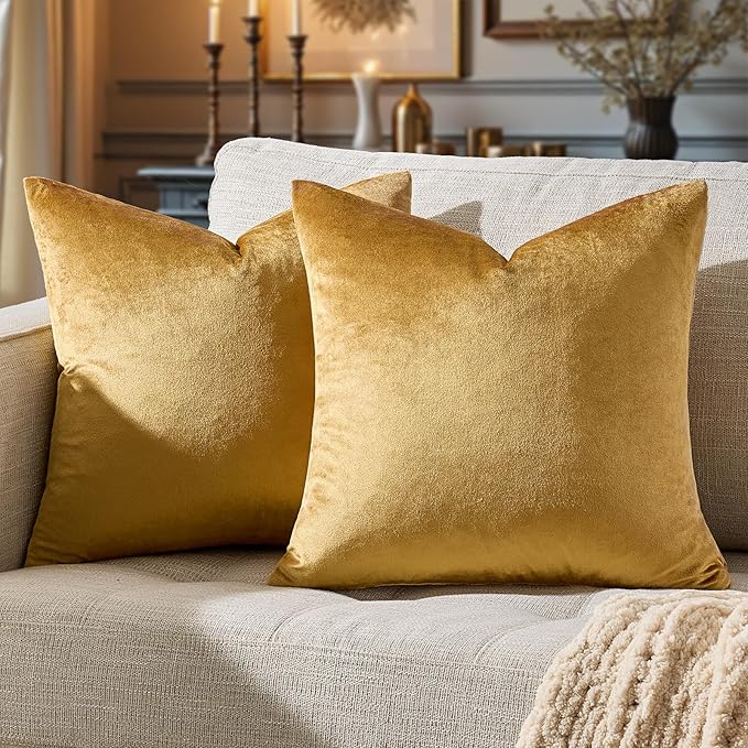 GIGIZAZA Golden Throw Pillow Covers 16x16 Decorative Velvet Cushion Covers Pack of 2 Pillowcase for Sofa