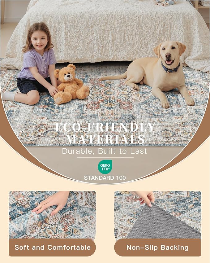 Madane Washable Runner Rug - 2x6 Rug Runners for Hallways 6 Feet Non Slip Vintage Kitchen Runner Rug Ultra-Thin Bathroom Runner Rugs Carpet Laundry Room Bedroom (2x6ft, Navy)