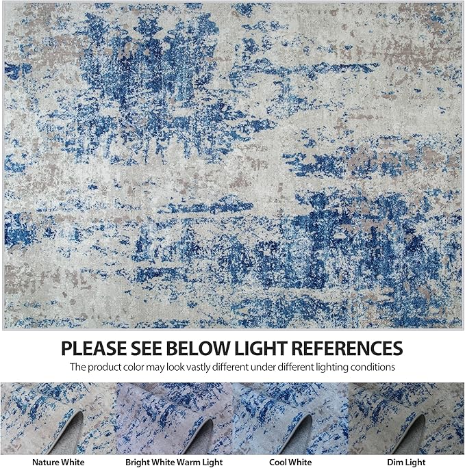10x14 Area Rugs for Living Room Rug Washable: Abstract Large Rug Indoor Modern Carpet Non Slip for Dining Room Bedroom Nursery Home Office Blue Grey White