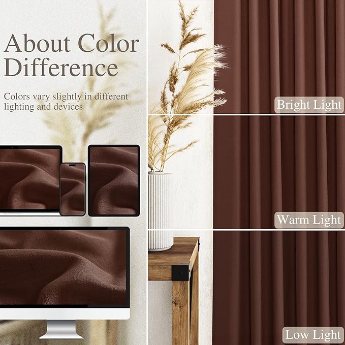Nanspring Rustic Brown Linen Curtains 108 Inches Long for Living Room Bedroom 2 Panels Set Extra Long Back Tab Curtain Light Filtering Sheer Drapes Floor to Ceiling Curtain for Large Windows 52x108