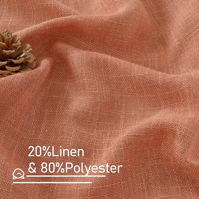 LAMIT Terracotta Semi Sheer Linen Curtains 24 Inch Long, Light Filtering Panels Back Tab and Rod Pocket Neutral Drapes for Cafe/Bathroom/Small Window, 2 Panels, 34 x 24 Inch