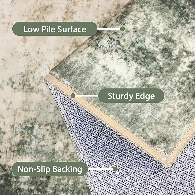 BEIMO Area Rugs 10x14 for Living Room Bedroom, Modern Abstract Machine Washable Rug, Large Soft Low Pile Floor Cover with Non Slip Backing for Dining Room, Grey/Dark Green