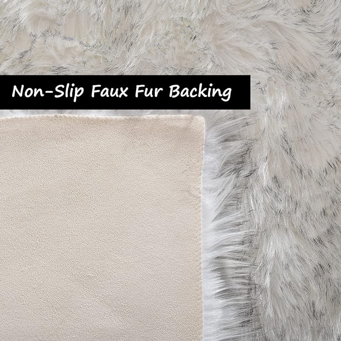 Goolela Sheepskin Area Rug 6x9 Fluffy Fuzzy Furry Faux Fur Rug for Living Room Bedroom Plush Luxury Rectangle, White with Grey Tips