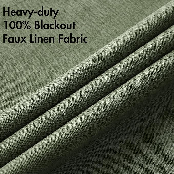 MIULEE 100% Blackout Linen Textured Curtains for Bedroom Solid Thermal Insulated Olive Green Grommet Room Darkening Curtains & Drapes Luxury Decor for Living Room Nursery 52 x 108 Inch (2 Panels)