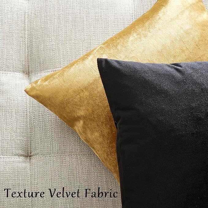 GIGIZAZA Black Velvet Pillow Covers 24x24,Decorative Square Throw Pillows Modern Covers Big Solid Living Room Pillow Cases for Couch Pack of 2