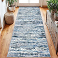 Lansny Modern Abstract Runner Rug 2.6x8, Grey Blue White Washable Kitchen Runner Non-Slip Soft Hallway Rug Runner Thin Print Faux Wool Carpet for Entryway Bedroom Laundry Room Indoor Home Decor