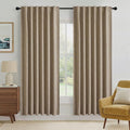 RYB HOME Burlap 100% Blackout Linen Curtains 72 inch Long, Thermal Insulated & Privacy Assurd Drapes for Bedroom/Office/Nursery, Rod Pocket & Back Tab Window Treatment, W52 X L72, 2 Panels