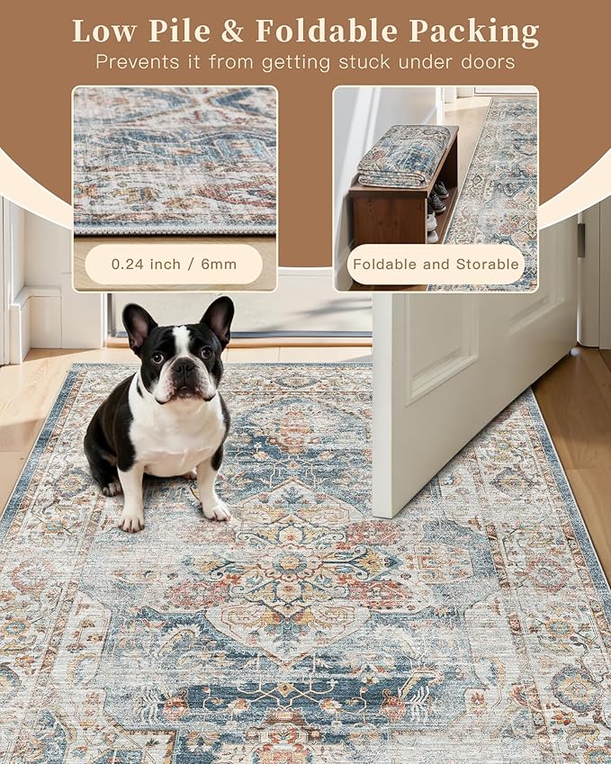 Madane Runner Rugs for Hallway 2x10 Long Washable Non-Slip Hallway Runner Rug Low-Pile Stair Kitchen Runner Soft Throw Carpet for Entrance Living Dining Laundry Room (Navy, 2 x 10)