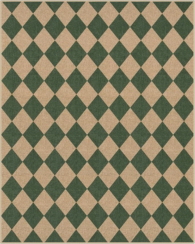 Lahome Colette Checkered Washable Rugs 8x10, Easy Jute Rug for Living Room Patio, Farmhouse Neutral Indoor Outdoor Carpet Non Slip Non Shedding Floor Carpet for Office Deck Backyard