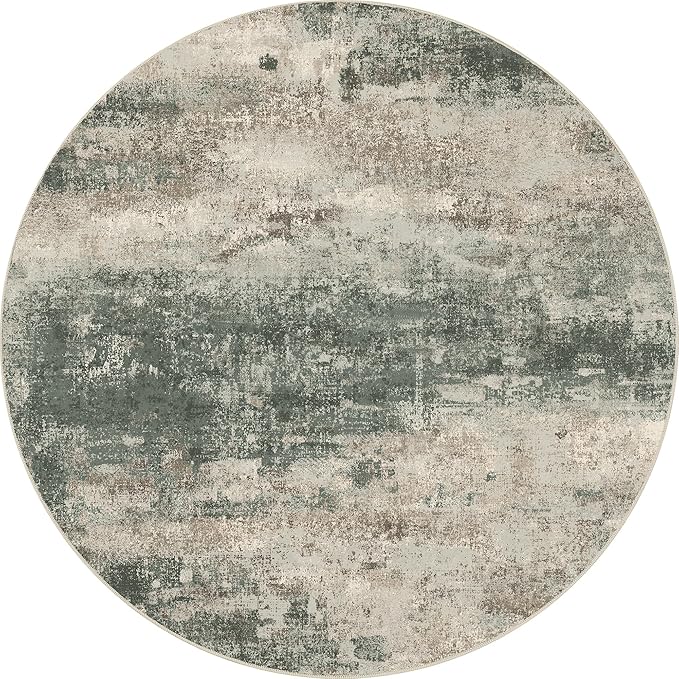 BEIMO Round Rugs 6FT for Living Room Bedroom, Modern Abstract Machine Washable Circle Rug, Soft Low Pile Floor Cover with Non Slip Backing for Dining Room, Grey/Dark Green