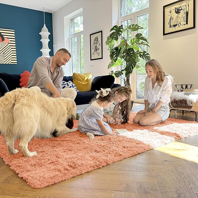OLANLY 2x4 Machine Washable Runner Rugs for Hallway, Soft Fluffy Shaggy Bedside Rugs for Bedroom, Living Room, Indoor Floor Carpet for Kids Girls and Boys, Home Decor Aesthetic, Muted Orange