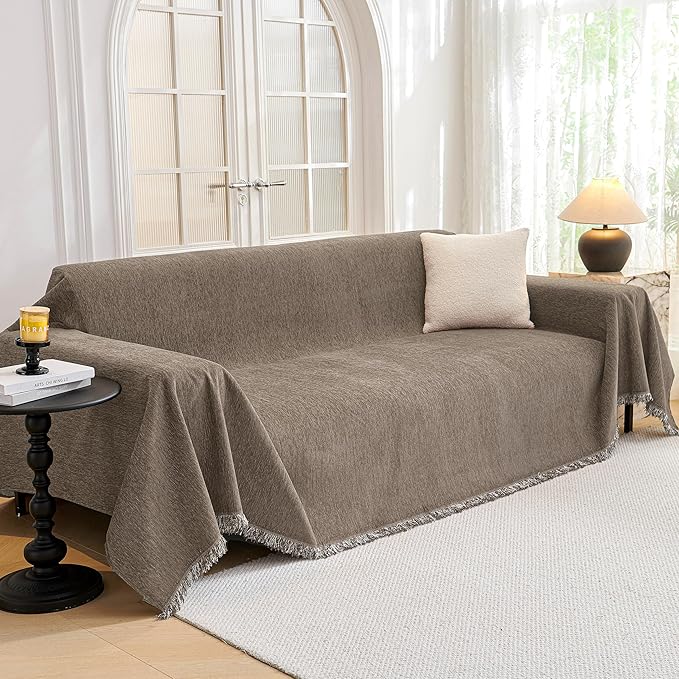 MYSKY HOME Couch Cover Sofa Covers Couch Covers for 3 Cushion Couch Sofa Pet Friendly, L Shaped Couch Cover Sectional Couch Covers Non Slip Dogs Furniture Protector for Kids, Dogs, 91"x134", Sand