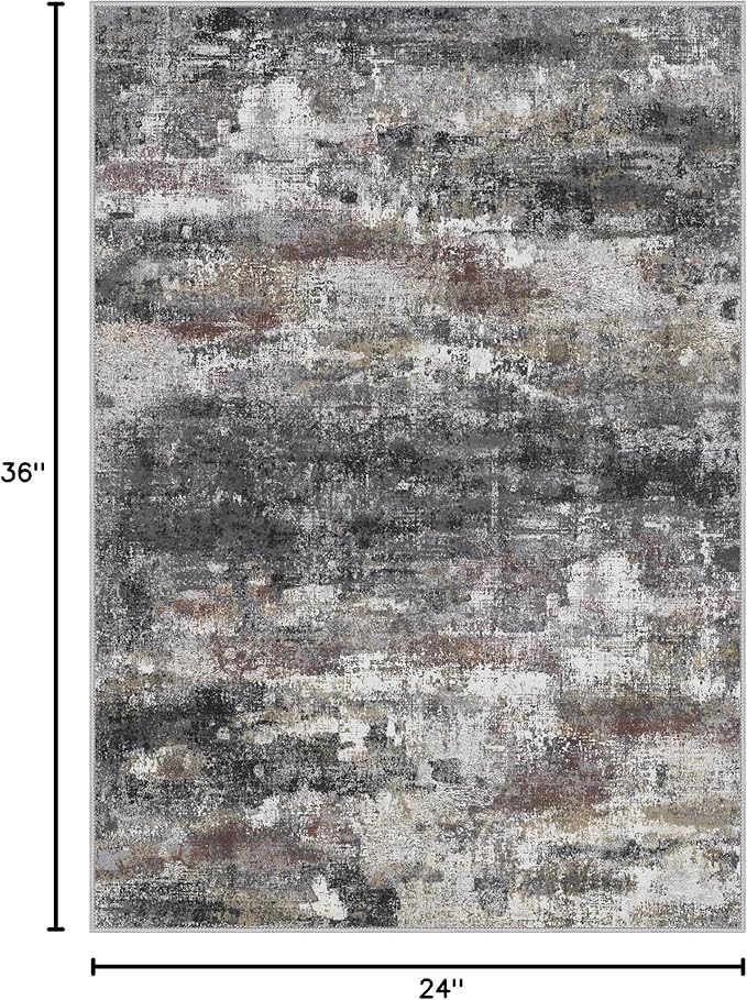 2x3 Rugs for Entryway Entrance Kitchen Bathroom, Machine Washable Modern Abstract Soft Area Rug, Indoor Floor Carpet with Non Slip Rubber Backing, Dark Gray