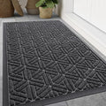 Smiry Front Door Mat Outside Entrance, Heavy Duty Sturdy Natural Rubber Doormat, Trap Dirt and Moisture, Easy Clean Low Profile Mats for Indoor Outdoor Entry, Grid Geometric (47x32, Grey)