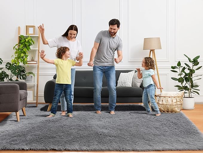 ONASAR Grey Area Rugs for Living Room, 5x8 Gray Fluffy Shag Bedroom Rug, Ultra Soft Plush Shaggy Large Indoor Floor Carpet for Nursery Kids Girls Boys Teen Home Office Decor Aesthetic