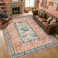 GarveeHome Terracotta Teal Area Rugs 9x12 Living Room, Botanical Grove Cottage core Washable Non-Slip Rug for Bedroom Dining Nursery Low-Pile Vintage Large Soft Carpet
