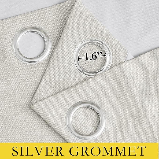 NICETOWN 100% Absolutely Blackout Linen Curtains with Thermal Insulated White Liner, Natural, W52, 2 Pieces, Noise Reducing Textured Linen Look Curtains for Windows 108 inch Length for Classroom