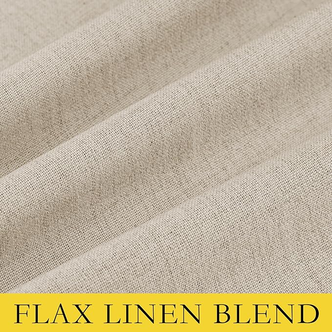 NICETOWN Cream Linen Complete Blackout Curtains 48 inches for Kids Room, 2 Panels, Thermal Insulated & Noise Reducing Window Draperies with Grey Liner, Noise Reducing Short Drapes