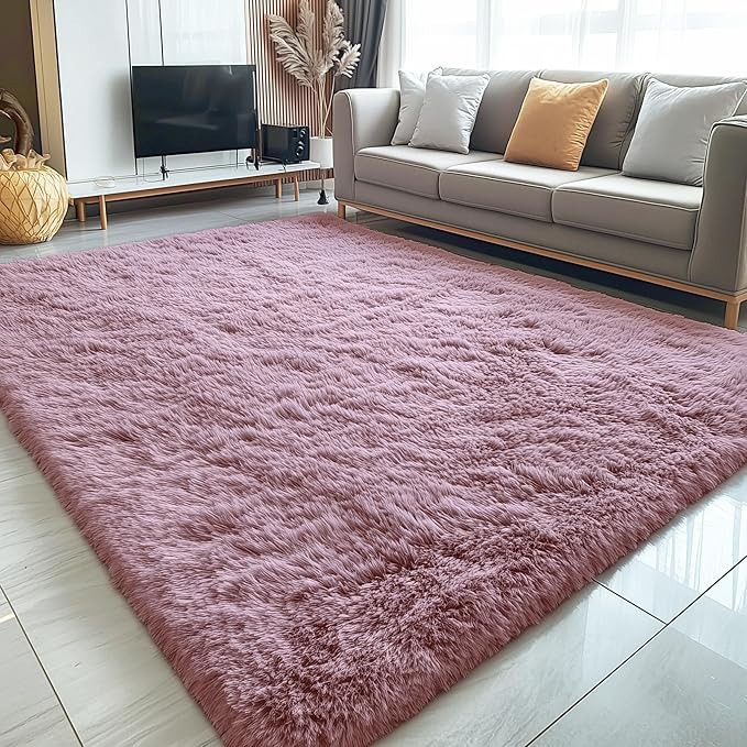 OLANLY 5x7 Machine Washable Large Area Rugs for Living Room, Bedroom, Soft Fluffy Shaggy Bedside Rug, Indoor Floor Carpet for Kids Girls and Boys, Dorms, Nursery, Home Decor Aesthetic, Blush