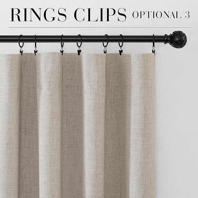 RYB HOME Natural Beige 100% Blackout Short Curtains 45 inch Length 52 Width, Light Blocking & Thermal Insulated Curtains for Kitchen/Small Window/Bathroom/Basement, 2 Panels