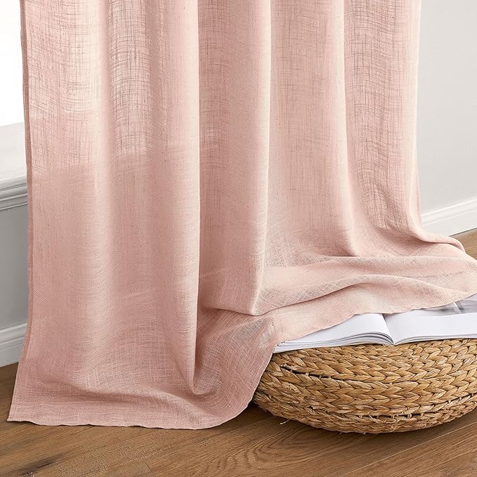 MIULEE Blush Pink Linen Curtains 108 Inches Long 2 Panels for Girls Bedroom Nursery, Soft Thick Linen Textured Window Drapes Semi Sheer Light Filtering Back Tab for Kids Living Room Light Pink Decor