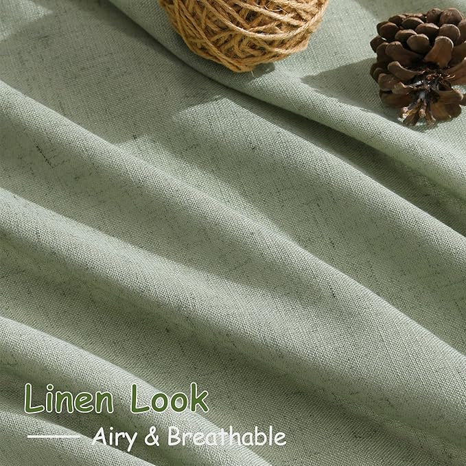Nanspring Light Sage Linen Curtains 84 Inch Length 2 Panels Set for Living Room Rod Pocket Back Tab Light Filtering Window Drapes for Bedroom Dining Room Protect Privacy Country Farmhouse Decor 52x84