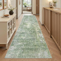 Soalmost Washable Runner Rug, 2'6" x 8' Non-Slip Kitchen Vintage Foldable 2.5x8ft Hallway Runners for Entryway, Laundry, Bedroom, Green/Ivory