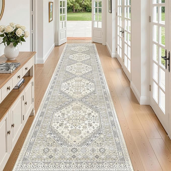 zesthome Washable Runner Rug 2.5x12 - Stain Resistant Entryway Rug,Ultra-Thin Kitchen Rugs, Anti Slip Backing Runner Rugs for Entrance Laundry Room Indoor Hallway (Beige,2.5'x12')