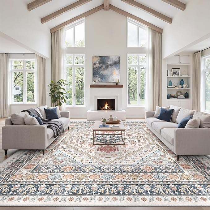 zesthome 10x14 Area Rugs for Living Room,Non-Slip Backing Washable Rugs,Vintage Large Area Rug，Stain Resistant Home Decor Rug (Multi,10'x14')