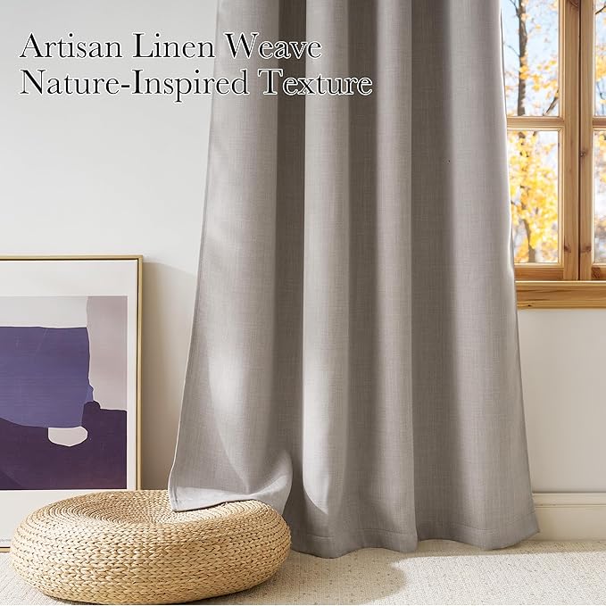 NICETOWN Faux Linen Angora Blackout Curtains 84 inches Long for Living Room - Privacy Panels for Bedroom, Modern Farmhouse Style Easy Care Grommet Top, 2 Panels, W52 by L84