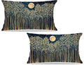 Rustic William Morris Inspired Night Forest Green Moon Decor Pillow Covers 12x20 Set of 2,Vintage Botanical Nature Landscape Decorative Throw Pillow Covers for Home Bedroom Living Room