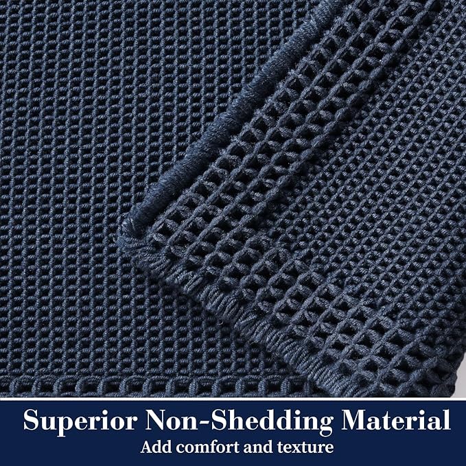 RESARE Waffle Bath Mat for Bathroom, Super Absorbent Bathroom Rugs Non Slip Machine Washable, Ultra Soft Quick Dry Boho Bath Rugs with Tassels for Floor, Upgraded Bordered Design, 24"x36" Navy