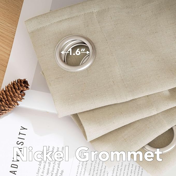 H.VERSAILTEX Living Room Linen Curtains - Semi Sheer, Nickel Grommet Energy Saving Light Filtering Window Treatments Panels for Bedroom, Castle Wall, 2 Panels, 52 x 108 Inch