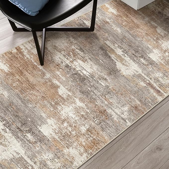 3x20 Washable Kitchen Runner Rug: Modern Abstract Runners for Hallway Soft Non Slip Rugs with Rubber Backing Low Pile Thin Floor Carpet for Entryway Bedroom Bathroom Bedside Indoor(Brown/Brick,3x20)