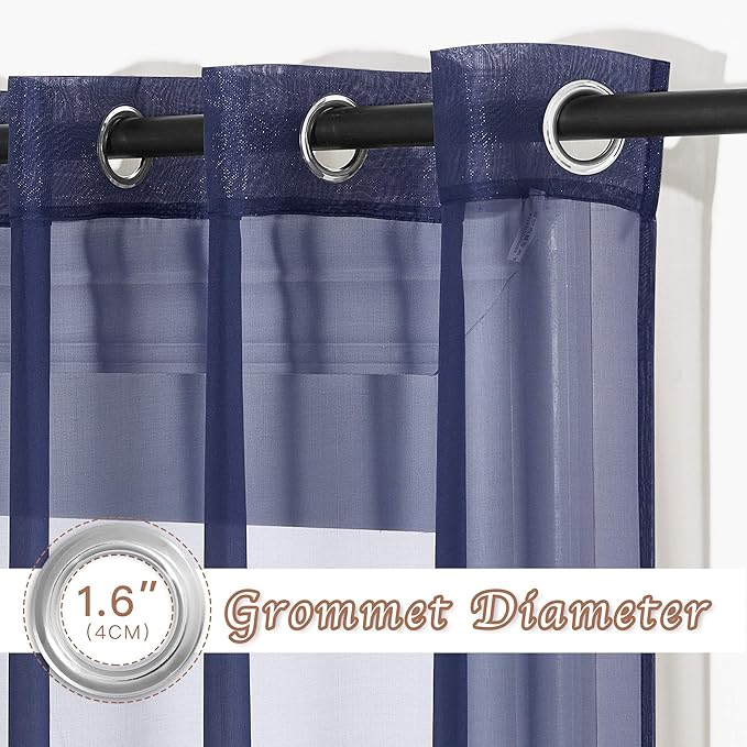 NICETOWN Sheer Curtains for Living - Long Voile Window Drapes Panels 84" for Patio/Boy Room/Master Bedroom/Sliding Door (54" W, Dark Blue, Set of 2)