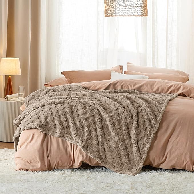 Bedsure GentleSoft Light Brown Throw Blanket for Couch - Checkered Fleece Blankets Gifts for Kids Girls, Cute Soft Cozy Throw for Bedroom Home Decor Gifts, 50x60 Inches