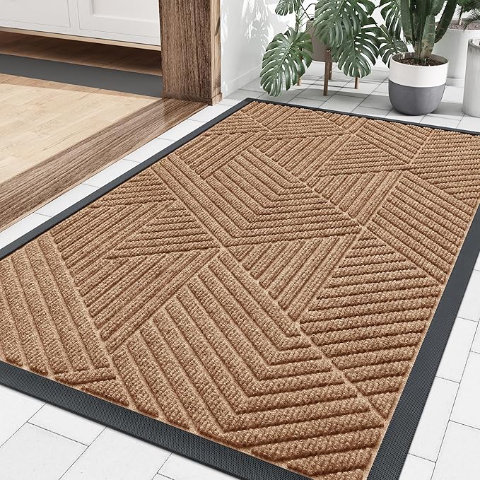 Smiry Front Door Mat Outside Entrance, Heavy Duty Sturdy Natural Rubber Doormat, Trap Dirt and Moisture, Easy Clean Low Profile Mats for Indoor Outdoor Entry, Irregular Triangle (59x40, Coffee)