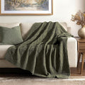 EVERGRACEHOME Modern Checkered Chenille Throw Blanket, Soft Cozy Plaid Knitted Blanket for Sofa & Couch, Decorative Knit Throw for Bed and Living Room, Olive Green, 60" x 80"