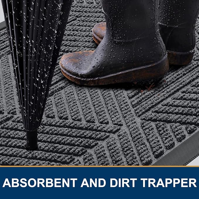 Smiry Front Door Mat Outside Entrance, Heavy Duty Sturdy Natural Rubber Doormat, Trap Dirt and Moisture, Easy Clean Low Profile Mats for Indoor Outdoor Entry, Irregular Triangle (29.5x17, Silver Grey)