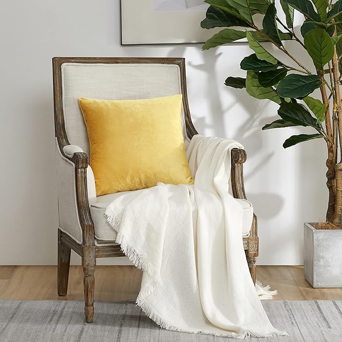 GIGIZAZA Decorative Couch Throw Pillow Covers,Set of 2 Yellow Square Pillow Cushion Covers 22x22,Pillow Cases Velvet Pillow Covers