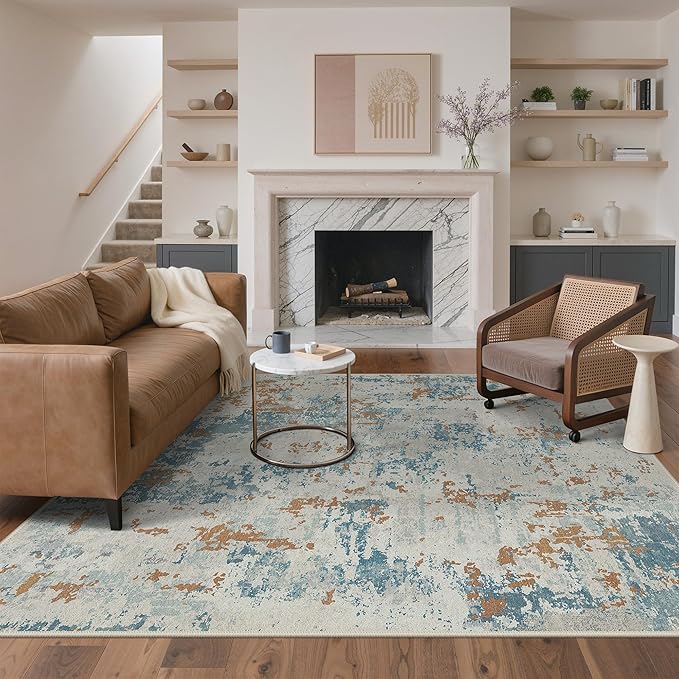 BEIMO Area Rugs 6x9 for Living Room Bedroom, Modern Abstract Machine Washable Rug, Large Soft Low Pile Floor Carpet with Non Slip Backing for Dining Room, Teal and Terracotta