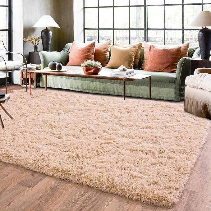 9x12 Area Rug for Living Room, Ultra Soft Large Shag Rug for Bedroom, Upgrade Non-Slip Plush Modern Fluffy Carpet for Kids Boys Girls Room Home Decor Aesthetic, Camel