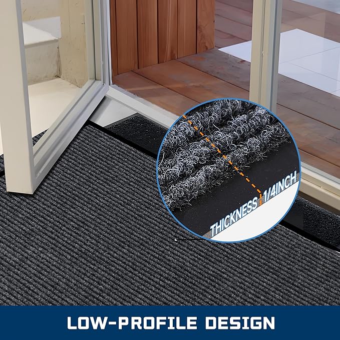 Extra Large Front Door Mat, 5 x 3 Feet Indoor Outdoor Entrance Mat, Heavy Duty Commercial Floor Mats, Non-Slip Rubber Backing Doormat for Entryway, Waterproof, Low-Profile, Easy to Clean