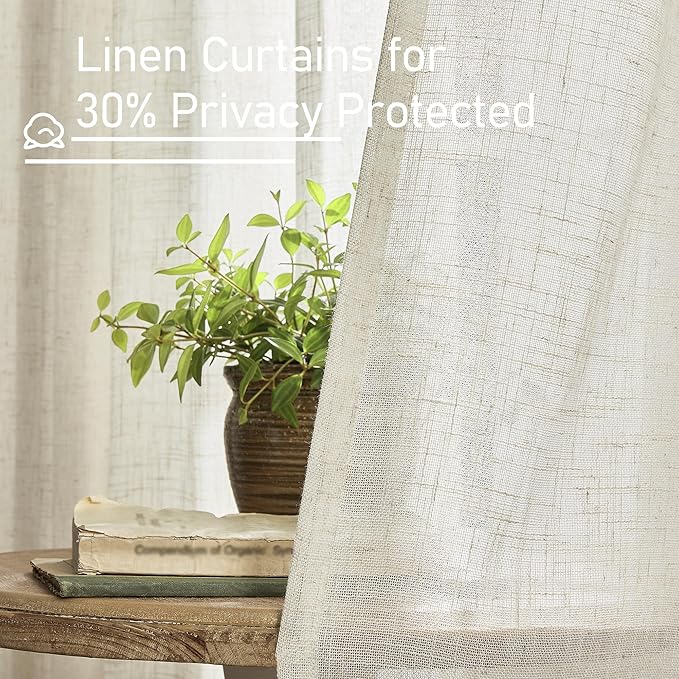 LAMIT Natural Linen Semi Sheer Curtains 78 Inch for Bedroom, Light Filtering Neutral Window Curtains Farmhouse Boho Back Tab and Rod Pocket Panels, Natural Cream Ivory, 2 Panels, 52 x 78 Inch