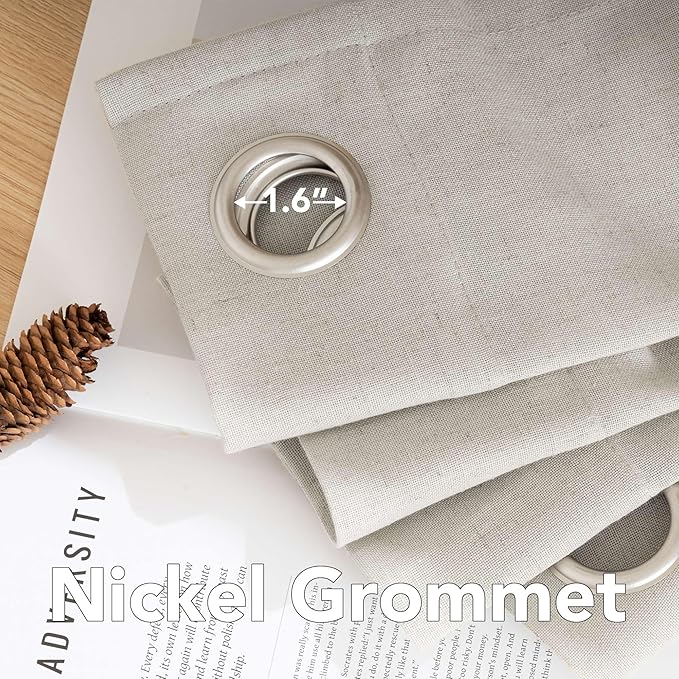 H.VERSAILTEX Living Room Linen Curtains - Semi Sheer, Nickel Grommet, Energy Saving, Light Filtering Window Treatments - Pale Oak, 2 Panels, 52 x 54-Inch